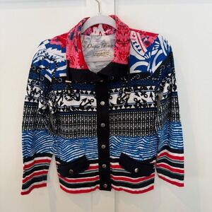 Onque Women's Snap Front Cardigan Nautical Coastal Grandma Patriotic Petite M